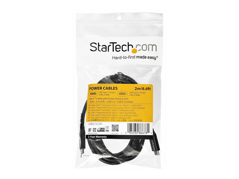 StarTech.com 2m 6ft USB C to USB C Cable - 5A PD - USB 2.0 USB-IF Certified - USB-C cable - 2 m