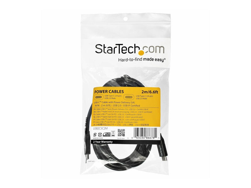 StarTech.com 2m 6ft USB C to USB C Cable - 5A PD - USB 2.0 USB-IF Certified - USB-C cable - 2 m