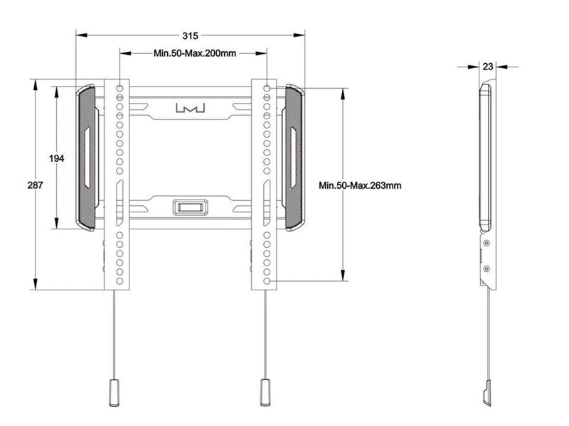 Multibrackets M Universal Wallmount Fixed Small Black 50 kg 55" 100 x 100 mm