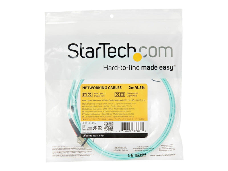StarTech.com 2m Aqua OM4 Duplex Multimode Fiber Optic Cable- 50/125 - LC/LC - network cable - 2 m - aqua - Blau - 2 meter