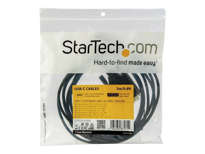 StarTech.com 3 m (10 ft.) USB-C to DVI Cable - 1920 x 1200 - Black - external video adapter