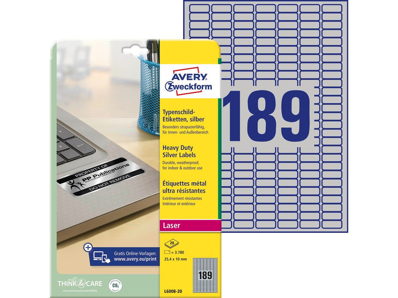 Avery Heavy duty labels silver suitable for in- and outdoor use (-40oC to +150oC)