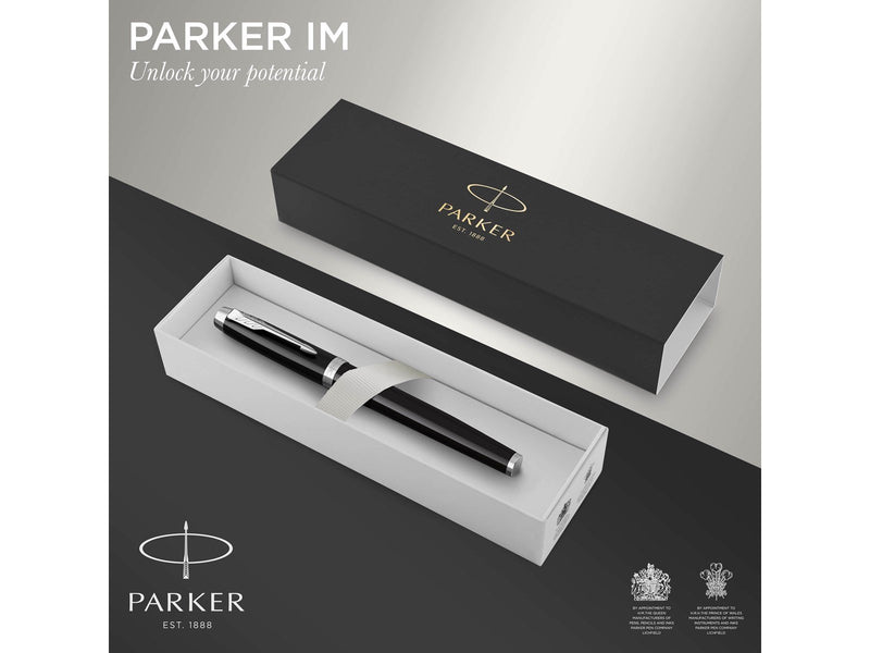 Parker IM Füller | schwarze Lackierung mit Chromzierteilen | Füllfederhalter mit mittlerer Feder | blaue Tinte | Geschenkbox