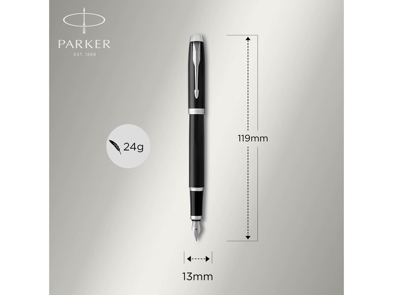 Parker IM Füller | schwarze Lackierung mit Chromzierteilen | Füllfederhalter mit mittlerer Feder | blaue Tinte | Geschenkbox