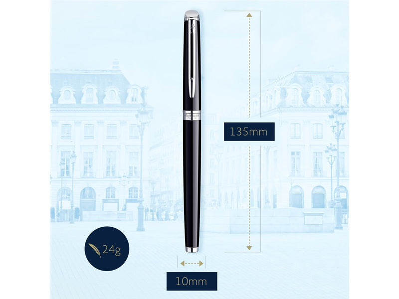 Waterman Hémisphère Füller | Hochglänzend Schwarz mit Chromzierteile | Füllfederhalter mit mittlerer Feder | blaue Tinte | Gesch