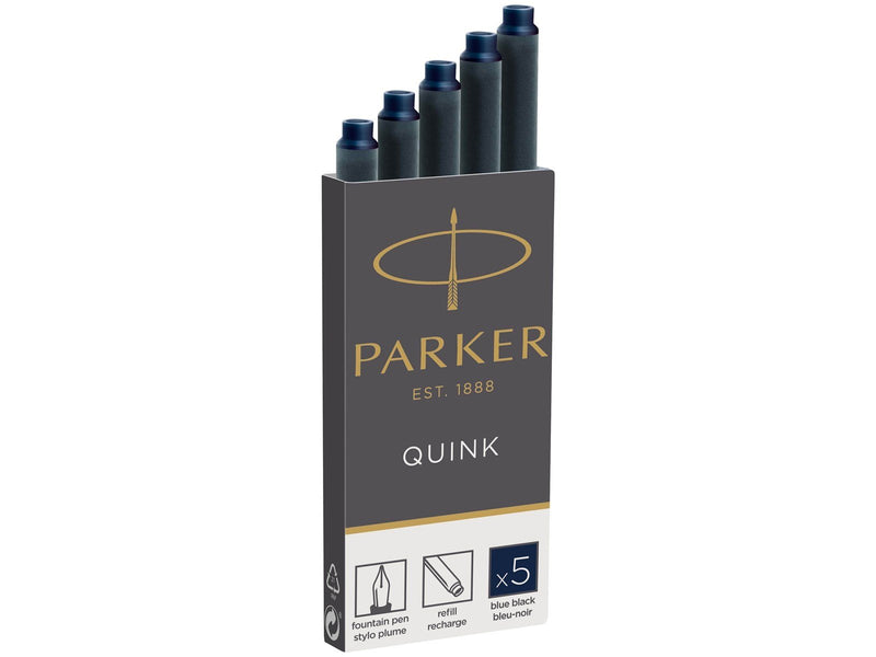 Parker Tintenpatronen für Füller | lange Patronen | blauschwarze QUINK Tinte | 5 Stück