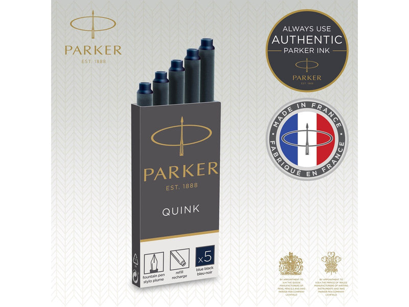 Parker Tintenpatronen für Füller | lange Patronen | blauschwarze QUINK Tinte | 5 Stück