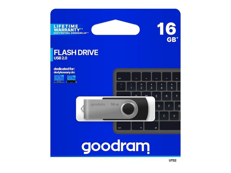 GOODRAM memory USB UTS2 16GB USB 2.0 Black - 16GB - USB-Stick