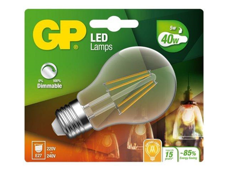 GP LED-Lampe Standard Filament 5W/827 (40W) Clear Dimmable E27