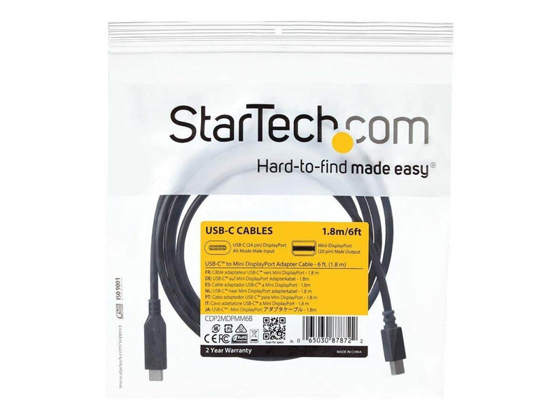StarTech.com 1.8m / 6 ft USB-C to Mini DisplayPort Cable - 4K 60Hz - Black - external video adapter - STM32F072CBU6 - black
