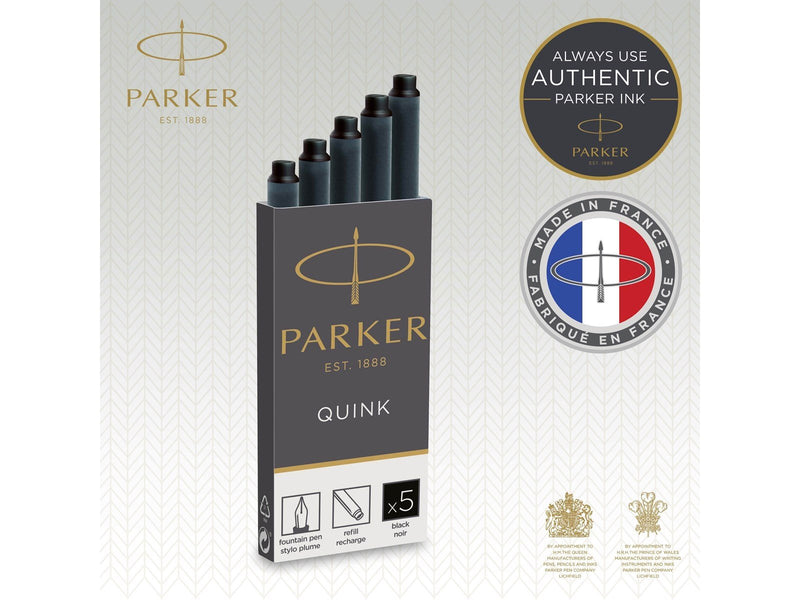 Parker Tintenpatronen für Füller | lange Patronen | schwarze QUINK Tinte | 5 Stück