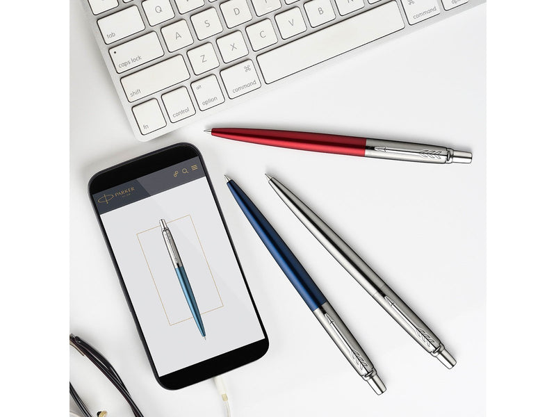 Parker Jotter Kugelschreiber | Kensington Red | Mittlere Spitze | Blaue Tinte | Geschenkbox