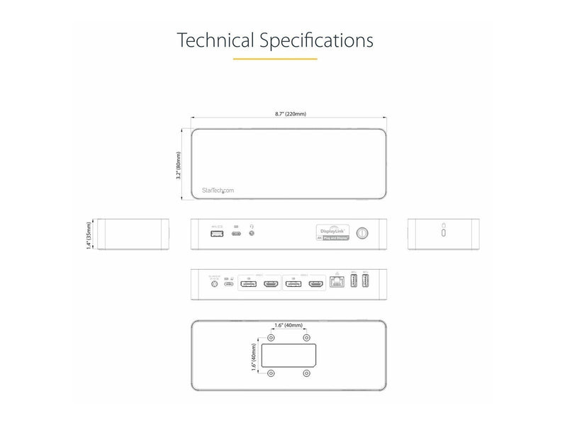 StarTech.com Universal Laptop Docking Station USB-C & USB 3.0 2x4K 100W PD - docking station - 2 x HDMI 2 x DP