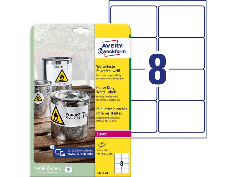 Avery Heavy duty labels white suitable for in- and outdoor use (-20oC to +80oC)
