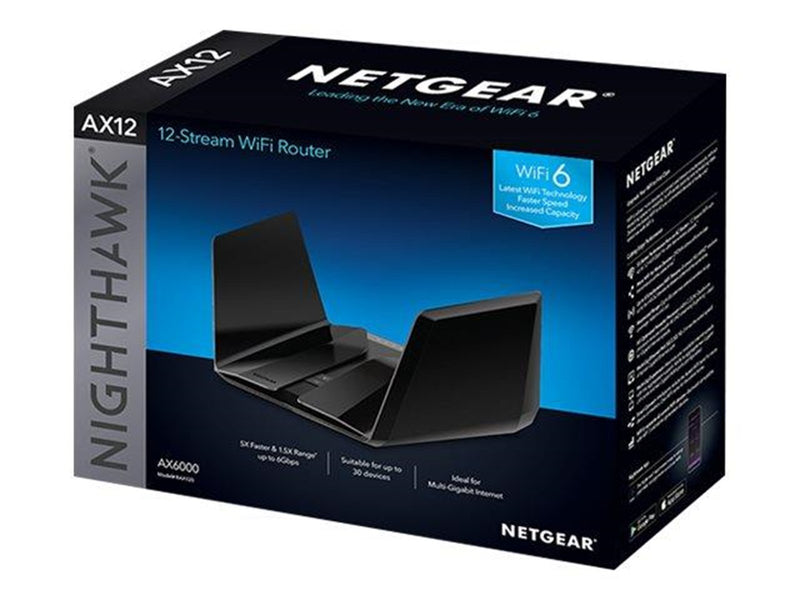 Netgear RAX120 Nighthawk 12-Stream Dual-Band WiFi 6 Router (up to 6Gbps) with NETGEAR Armor MU-MIMO USB 3.0 ports - Wireless rou