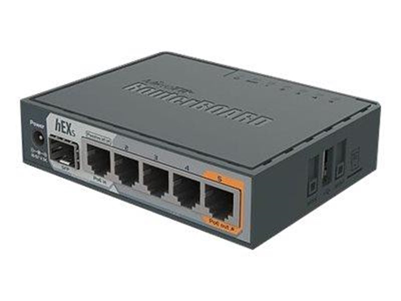MikroTik hEX S RB760iGS 5x Gigabit Ethernet SFP Dual Core 880MHz CPU 256MB RAM USB microSD RouterOS L4 IPsec hardware encryption