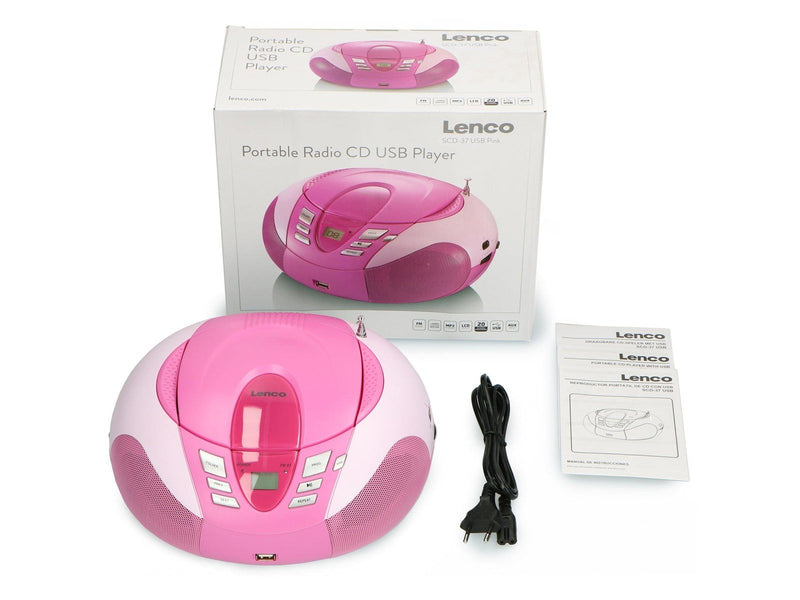 Lenco SCD-37 USB - Portable FM Radio CD and USB player - Pink