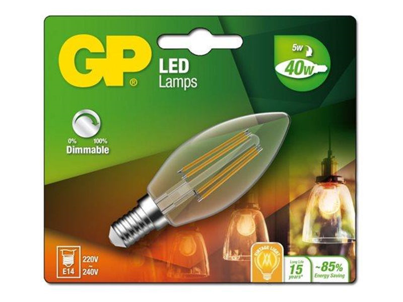 GP LED-Lampe Candle Filament 5W/827 (40W) Clear Dimmable E14