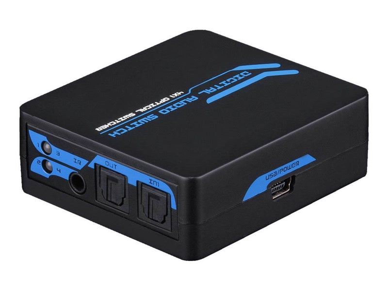 Deltaco APET0401T SPDIF/TOSLINK Digital Optical Audio 4x1 Switch with IR Remote Control