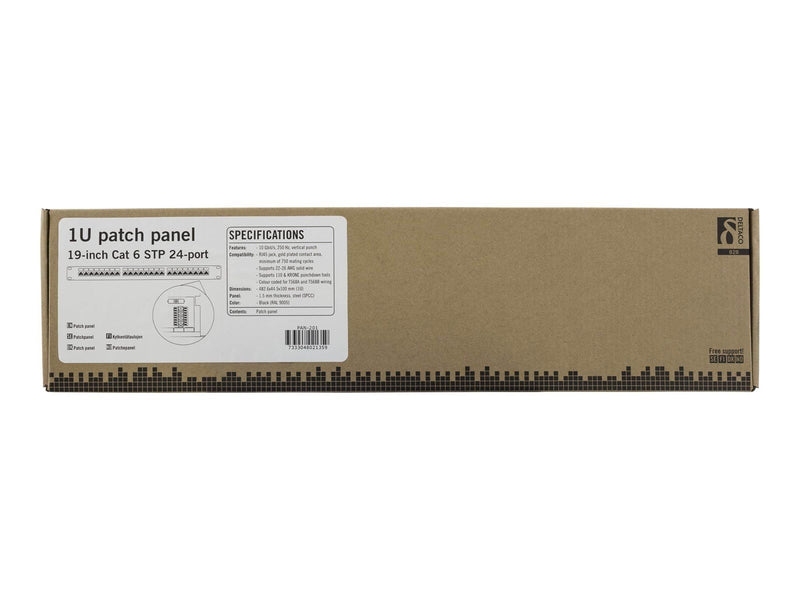 Deltaco PAN-201 STP patch panel 24xRJ45 Cat6 1U 19" metal black