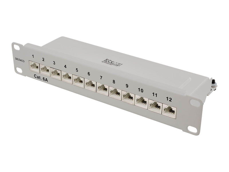 Deltaco 10" patch panel 12xRJ45 Cat6a STP 10Gb