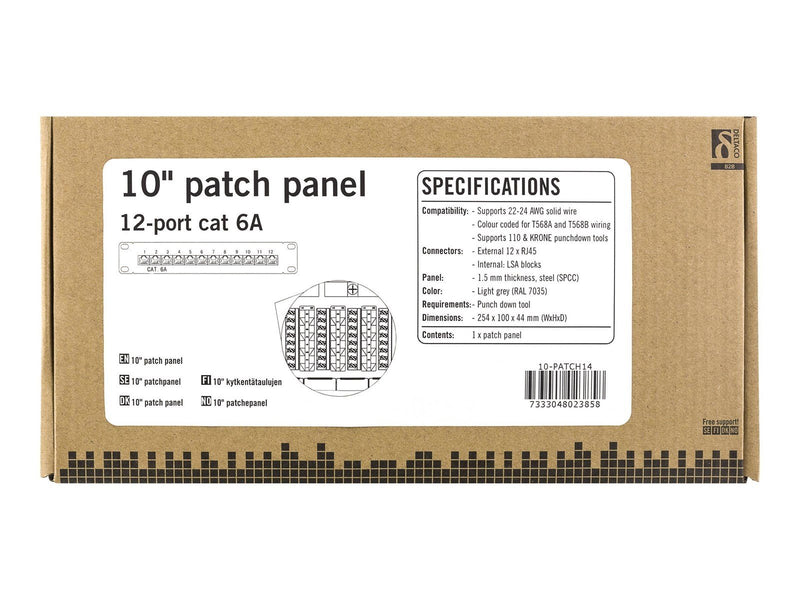 Deltaco 10" patch panel 12xRJ45 Cat6a STP 10Gb