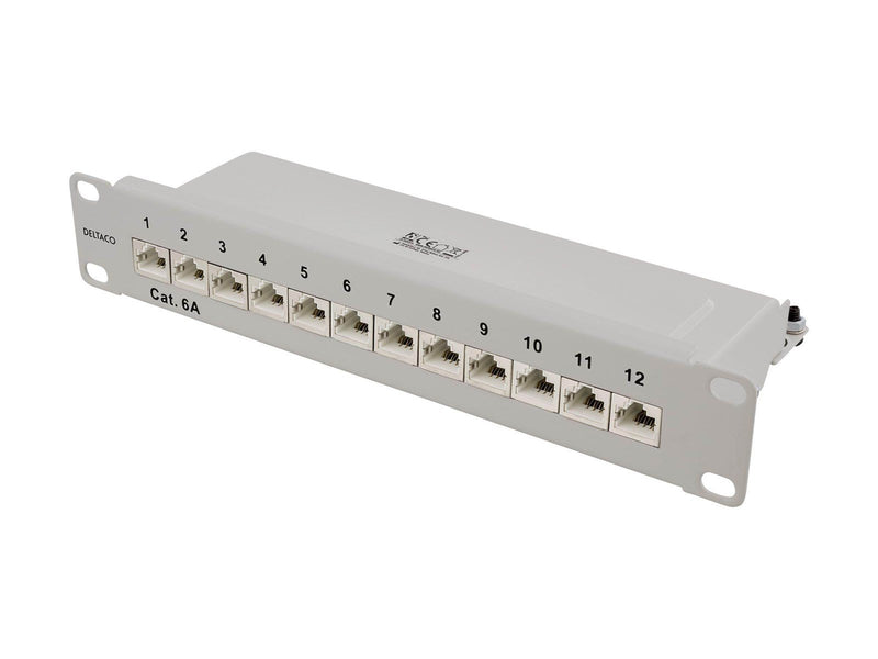 Deltaco 10" patch panel 12xRJ45 Cat6a STP 10Gb
