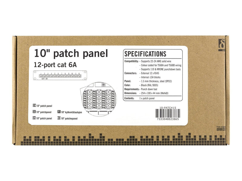 Deltaco 10-PATCH15 10" patch panel 12xRJ45 Cat6a STP 10Gbps metal black