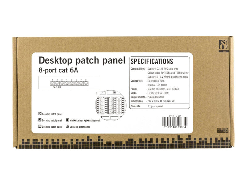 Deltaco Patch Panel 8xRJ45 Cat6a wall-mountable metal grey