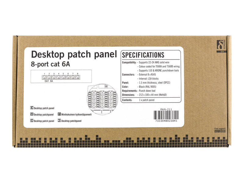 Deltaco PAN-211 Patch Panel 8xRJ45 Cat6a wall-mountable metal black