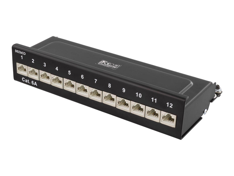 Deltaco Patch Panel 12xRJ45 Cat6a wall-mountable metal black