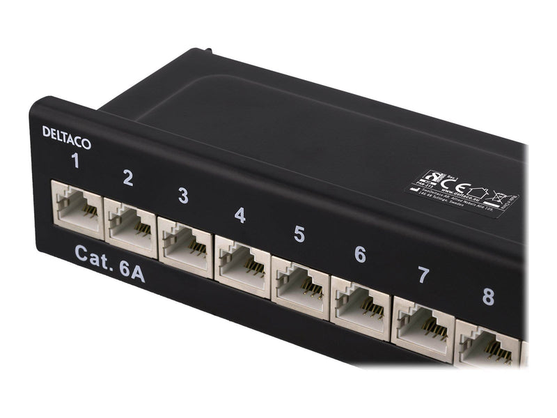 Deltaco Patch Panel 12xRJ45 Cat6a wall-mountable metal black