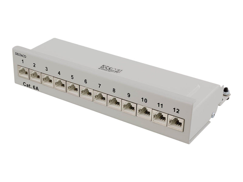 Deltaco PAN-212 Patch Panel 12xRJ45 Cat6a wall-mountable metal grey