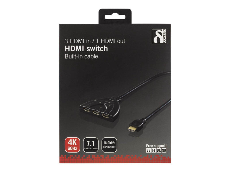 Deltaco HDMI Switch  3 inputs to 1 output 4K in
