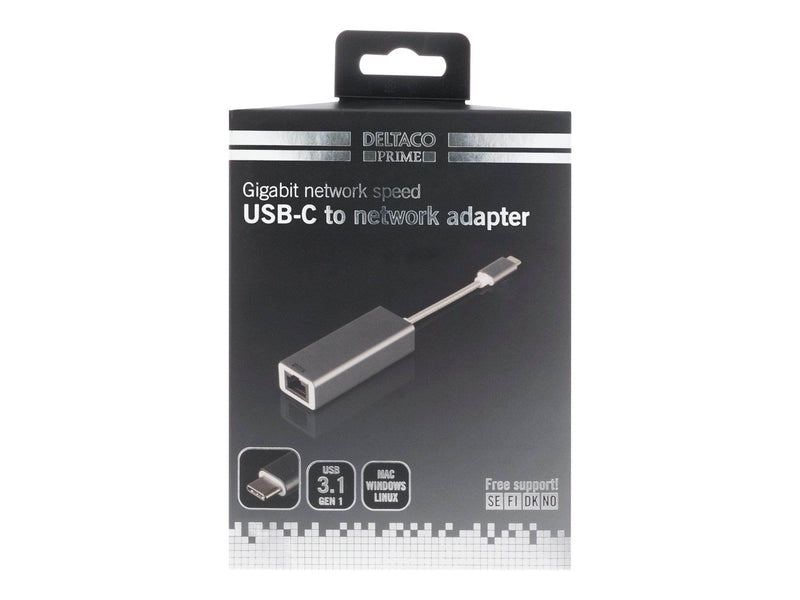 Deltaco PRIME USB-C Network Adapter Gigabit alu.