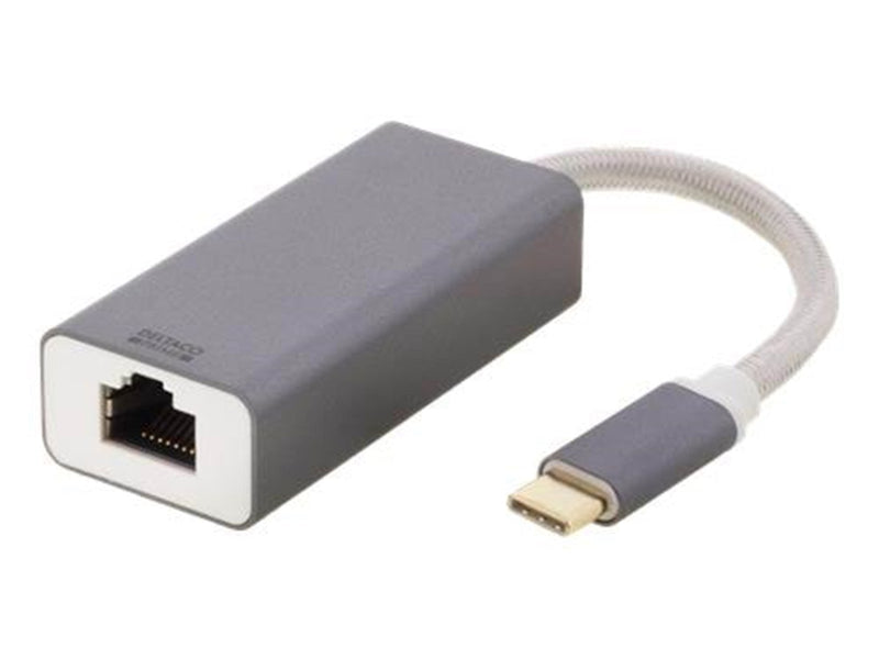 Deltaco USB-C Network Adapter Gigabit 1x RJ45 1x USB-C Male Aluminum Space Grey