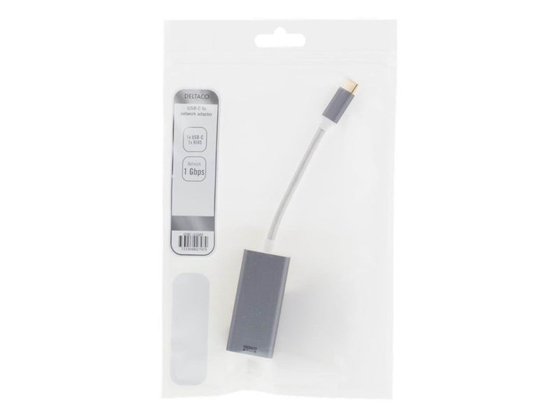 Deltaco USB-C Network Adapter Gigabit 1x RJ45 1x USB-C Male Aluminum Space Grey