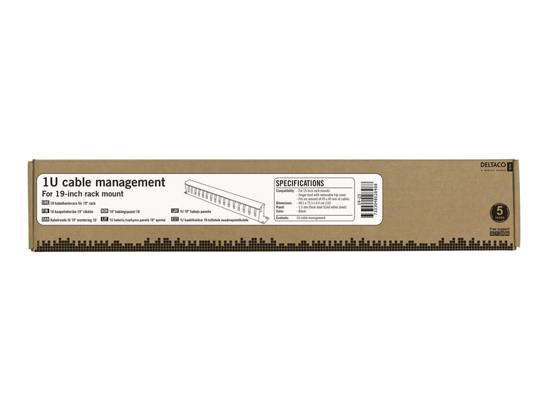 Deltaco 19" 1U Metal Cable Management with 16 hole