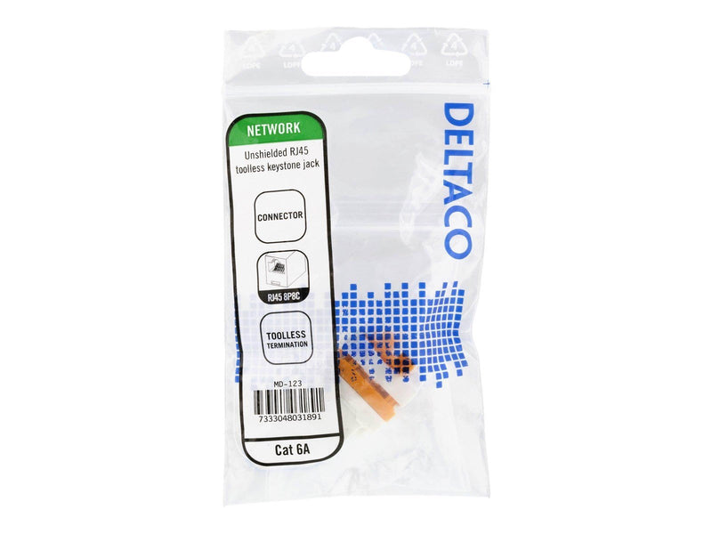 Deltaco MD-123 Cat6A Keystone jack toolless plastic white/orange