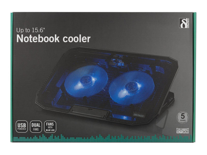 Deltaco Laptop Cooler for 15.6" lapotop 2 x 120mm fan