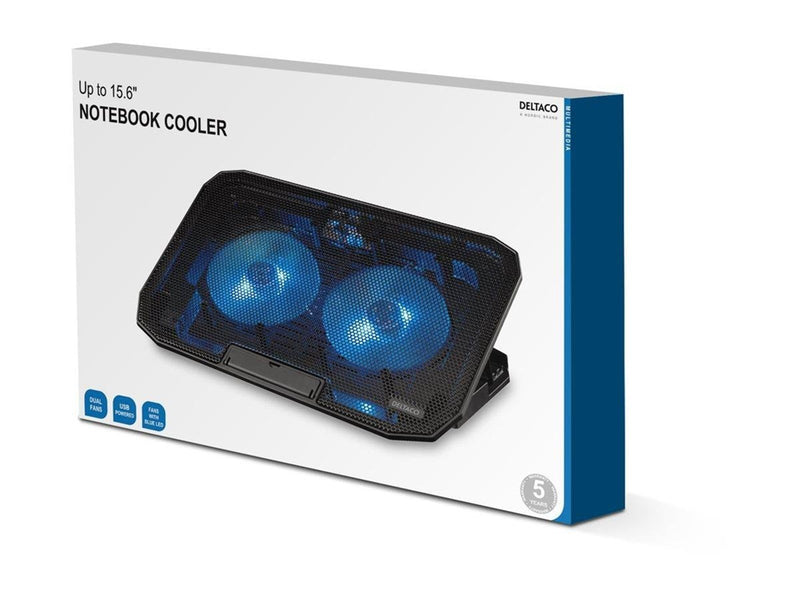 Deltaco Laptop Cooler for 15.6" lapotop 2 x 120mm fan