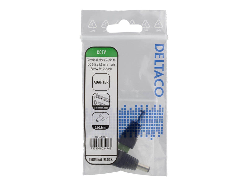 Deltaco 2-pin Terminal block to 5.5 DC 2-Pack Sc