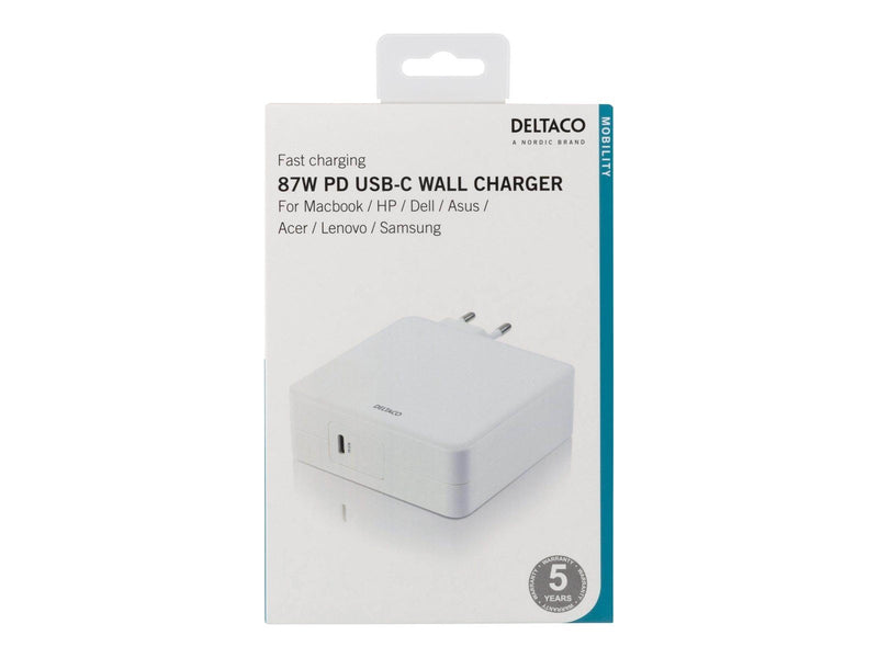 Deltaco 87W USB-C Power supply Fast charging USB