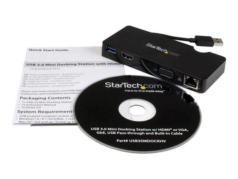 StarTech.com Travel Docking Station for Laptops - HDMI or VGA - USB 3.0 - docking station - HDMI