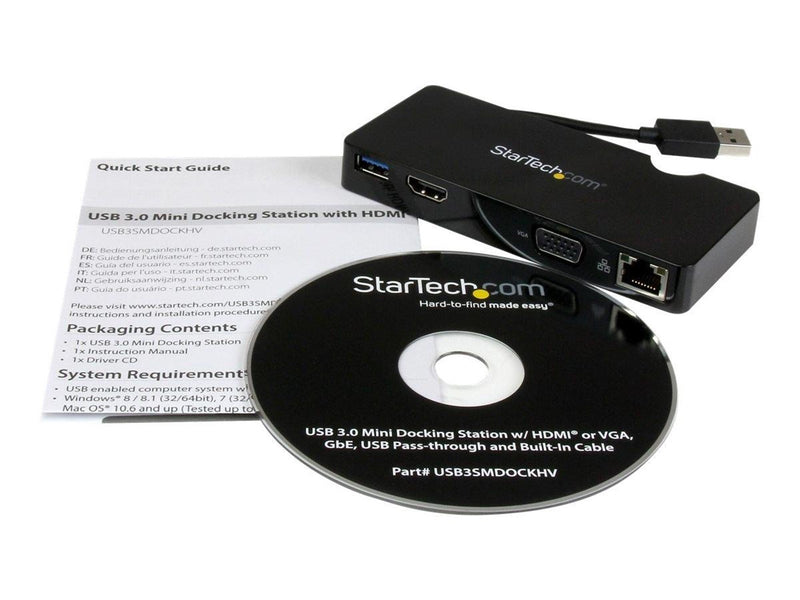 StarTech.com Travel Docking Station for Laptops - HDMI or VGA - USB 3.0 - docking station - HDMI