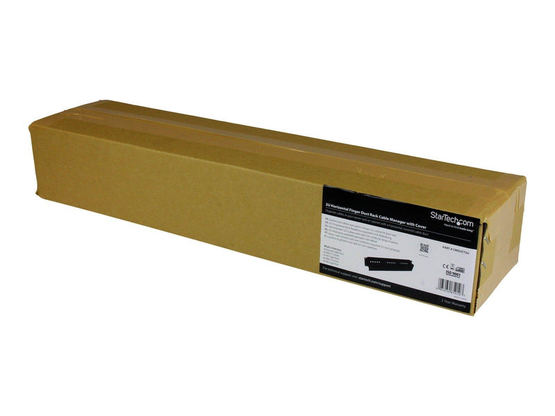 StarTech.com 2U Horizontal Finger Duct Rack Cable Management Panel with Cover - rack cable management panel - 2U