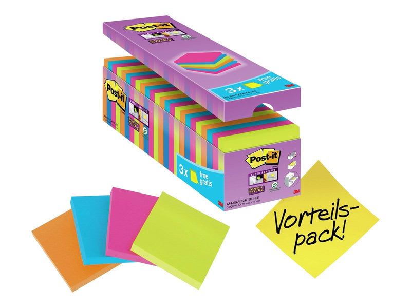 3M Post-it Super Sticky 76x76mm 24x 90 Sheets Assorted