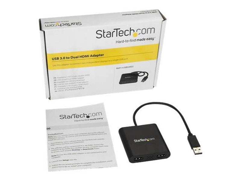 StarTech.com USB to Dual HDMI Adapter - USB to HDMI Adapter - 4K - external video adapter - MCT Trigger II - 64 MB - black