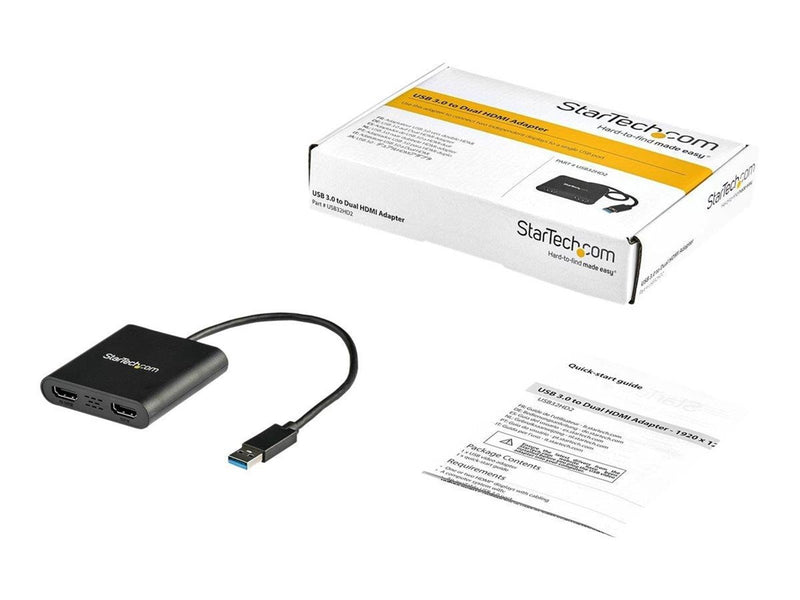 StarTech.com USB to Dual HDMI Adapter - USB to HDMI Adapter - 4K - external video adapter - MCT Trigger II - 64 MB - black