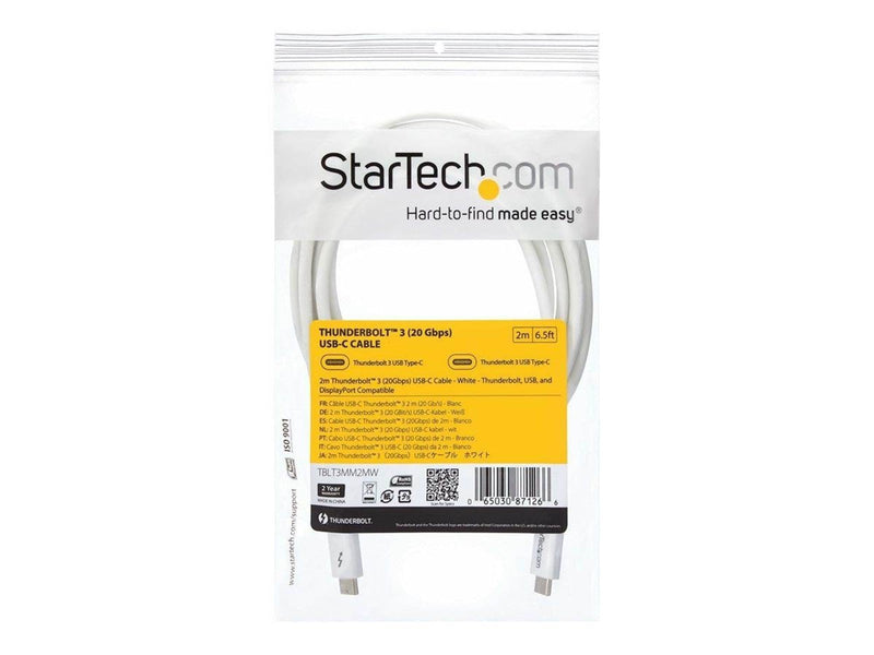 StarTech.com Thunderbolt 3 (20Gbps) USB C Cable - White - 2m